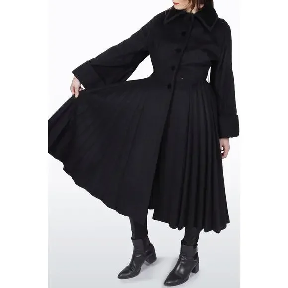 Vintage 50's Black Wool Fitted Princess Coat w/ Huge Pleated Sleeves Lilli Ann M
